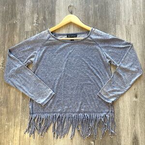 INC International Concepts | Western Grey Fringe Long Sleeve Top | Size M